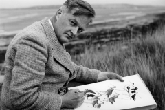 Dr Roger Tory Peterson  painting one of the wader plates for 'A field Guide to the Birds of Britain and Europe' while staying on Hilbre Island in the Cheshire Dee in October 1952.